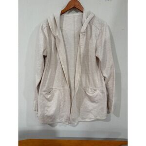 Unbranded Open Front Hooded Cardigan Oatmeal Beige Heathered Knit Pockets